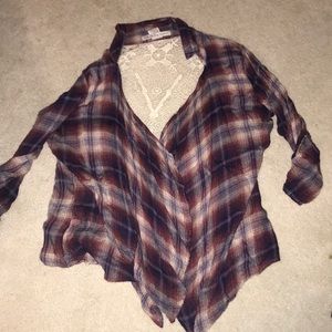 plaid cardigan with lace back